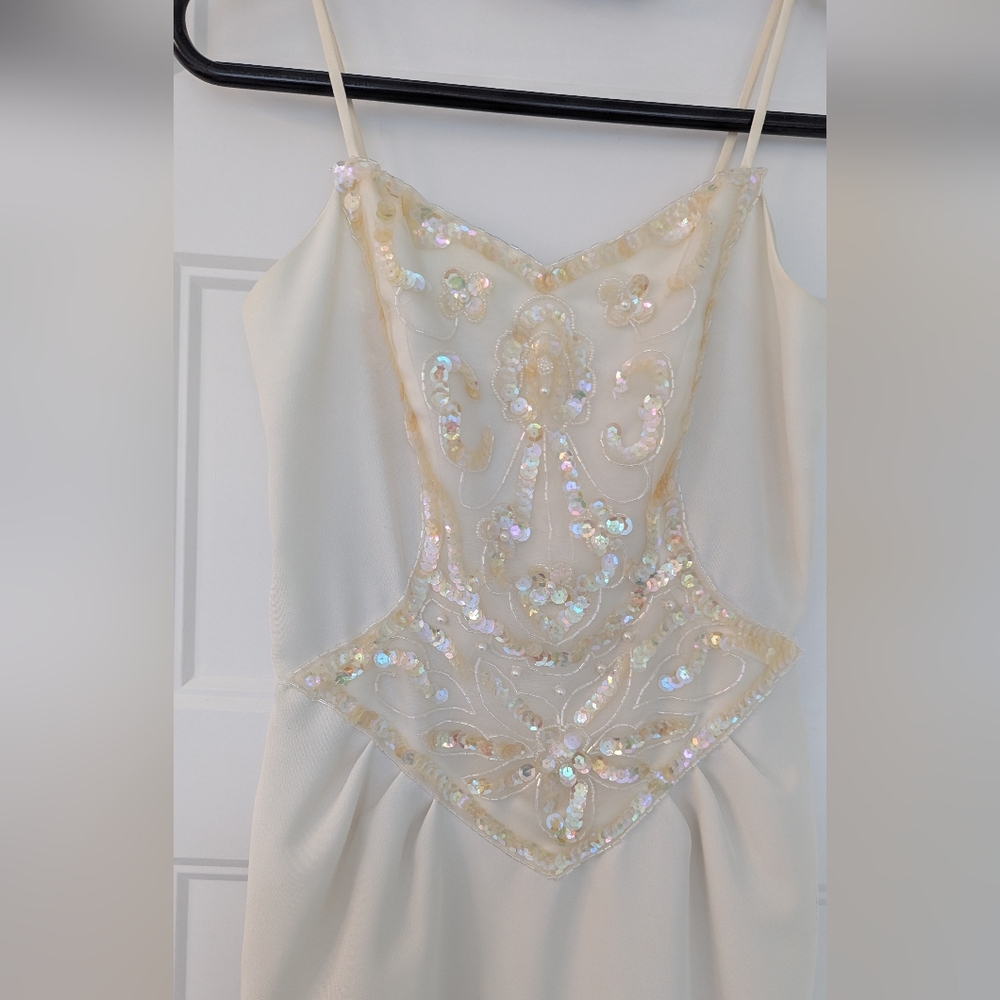 Vintage Wedding Dress ILGWU Union Made Canada Reception Dress Size 6 80s Beaded - Picture 6 of 12